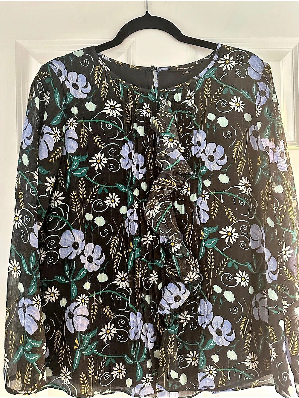 Banana Republic Floral Blouse in Black & Purple Size Medium